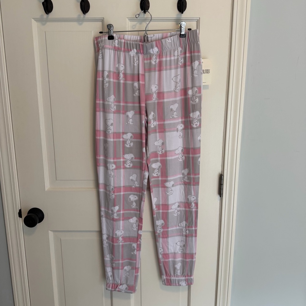 Munki Munki Peanuts Pajama Pants in pink and grey plaid sz M NWT